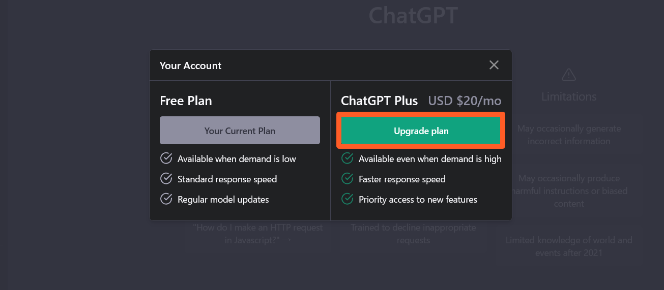 ChatGPT Plus Upgrade plan